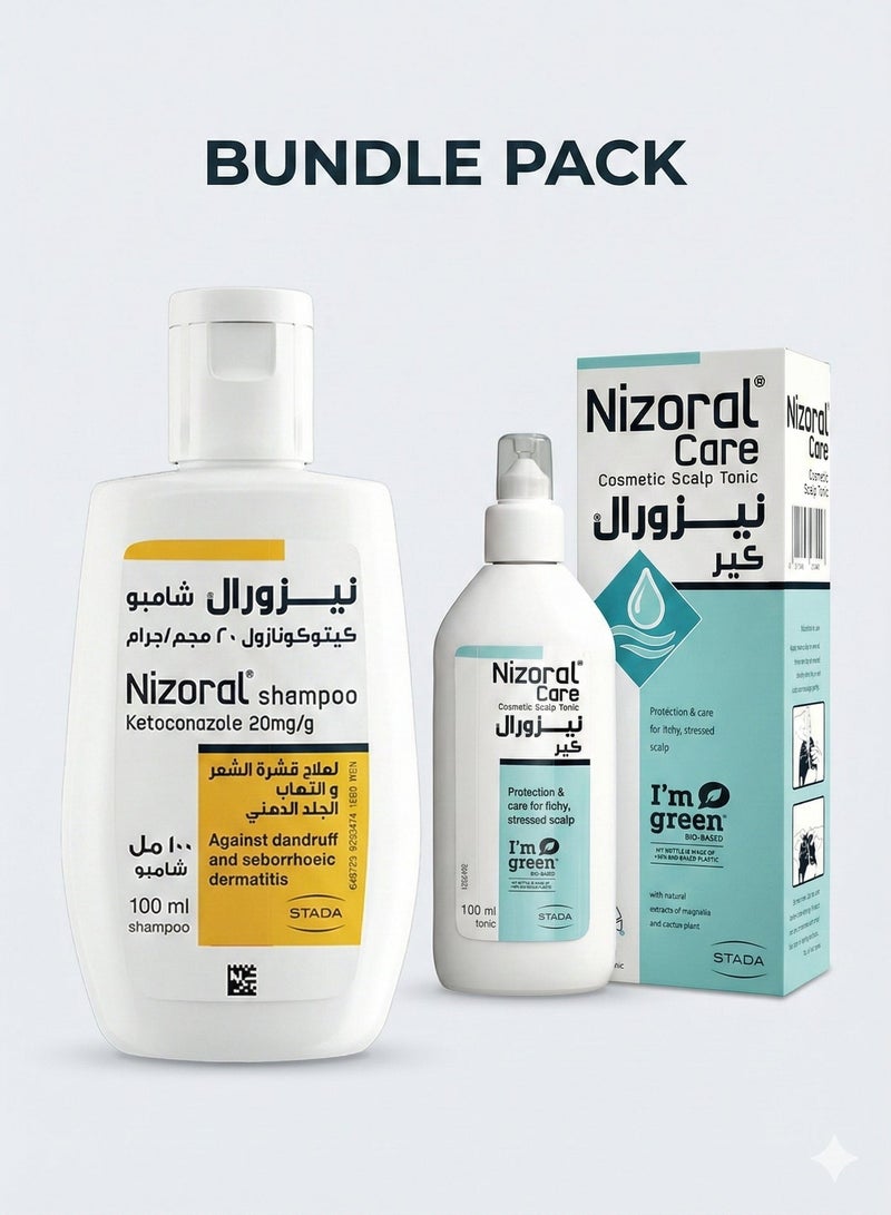Nizoral Anti-Dandruff Treatment Shampoo, 100 Ml, Effective Dandruff Treatment, Works From The First Wash + Nizoral Leave-in Scalp Tonic, Soothes Itchy Irritated Scalp, Provides Cooling Relief, Hydrates and Balances, Lightweight Leave-In Formula, For All Hair Types, 100ml - Image 1